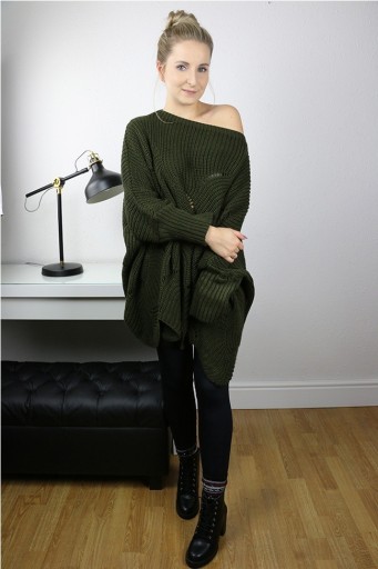 Zdjęcie oferty: Butelkowa zieleń, ażurowy sweter oversize Nowy S M