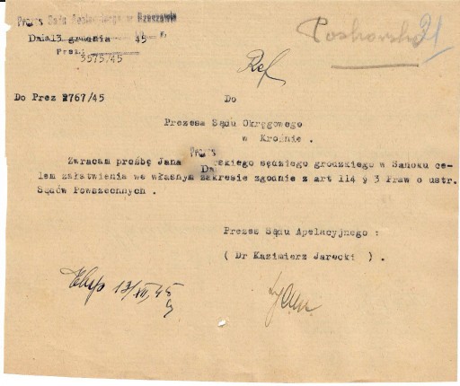 Zdjęcie oferty: Pismo Prezesa SA Rzeszów-1945r na druku z 1913r