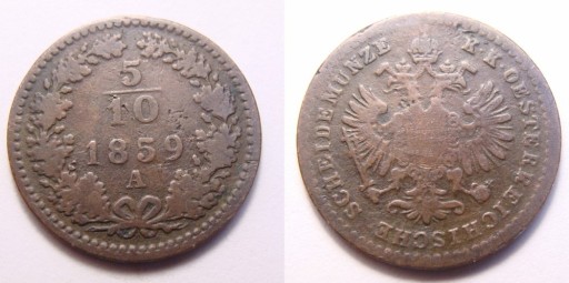 Zdjęcie oferty: Austria 5/10 krajcara 1859 r. A