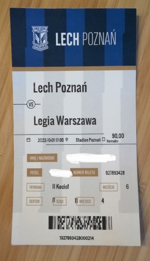 Zdjęcie oferty: Bilet Lech Poznań - Legia Warszawa 01.10.2022