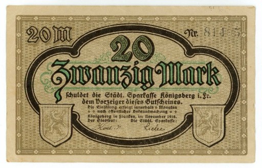 Zdjęcie oferty: 20 Marek -  Germany Empire Coburg Konigsberg 