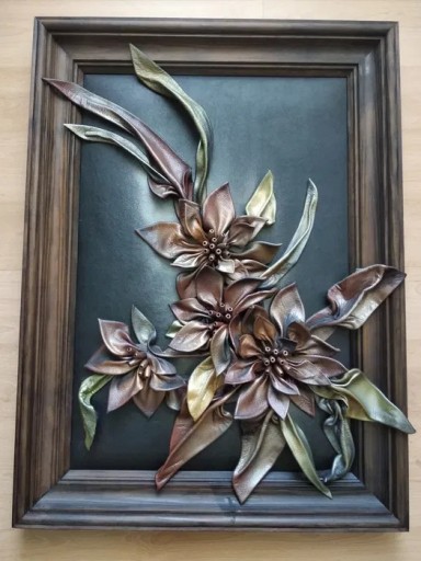 Zdjęcie oferty: Obraz skórzany kwiaty wymiary 49x65 cm