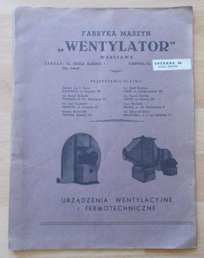 Zdjęcie oferty: Fabryka Maszyn WENTYLATOR Warszawa 1930 reklama