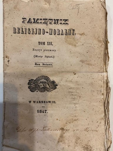 Zdjęcie oferty: Pamiętnik Religijno-Moralny, 1847