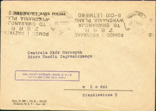Zdjęcie oferty: Warszawa - Koperta z 1950 r. - Bank 