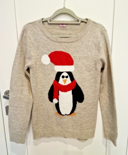 Zdjęcie oferty: Swetr sweterek świąteczny beż beżowy Mikołaj 12-14