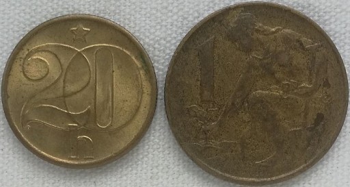 Zdjęcie oferty: Czechosłowacja 20 haleru, 1 koruna 1980 KM#74 i 50