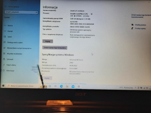 Zdjęcie oferty: Laptop Acer Aspire i3/3GBram/1000GBHDD sprawny