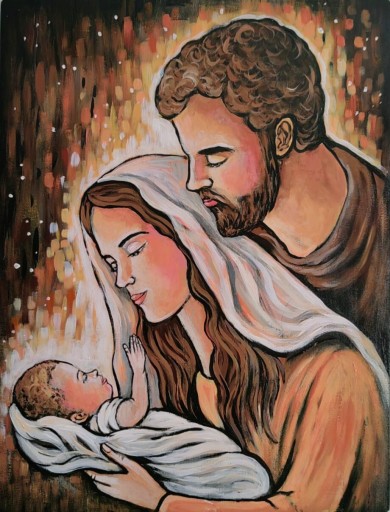 Zdjęcie oferty: Obraz Świętej Rodziny malowany na desce.