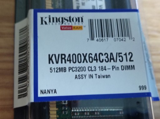 Zdjęcie oferty: Pamięć RAM Kingston KVR400X64C3A/512