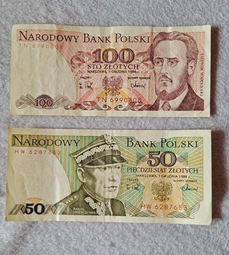 Zdjęcie oferty: Zestaw 2 szt. banknotów z PRL o nominale 100, 50zł