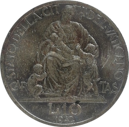 Zdjęcie oferty: Watykan 10 lire 1942, Ag KM#38
