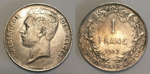 Zdjęcie oferty: Belgia 1 Frank 1913 "Albert I" srebro