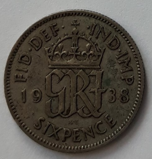 Zdjęcie oferty: Wielka Brytania 6 pensów, 1938 ,Srebro