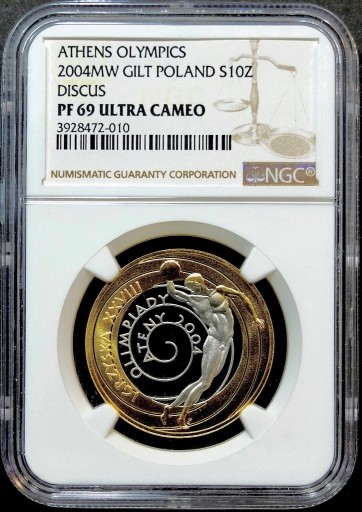 Zdjęcie oferty: 10 ZŁ 2004, XXVIII OLIMPIADA ATENY 2004 - dyskobol NGC PF 69 UC #53