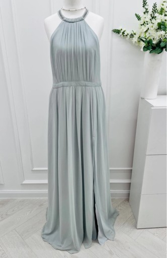 Zdjęcie oferty: Sukienka szaro błękitna zdobiona z rozcięciem na nodze nowa 42 XL 