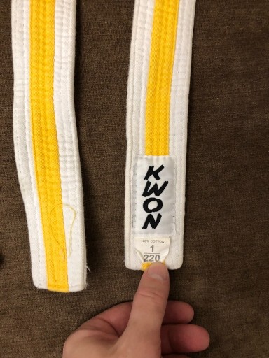 Zdjęcie oferty: Połówkowy pas judo biało-żółty KWON 220 cm