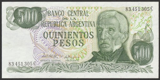Zdjęcie oferty: Argentyna 500 pesos 1977/82 - stan bankowy UNC