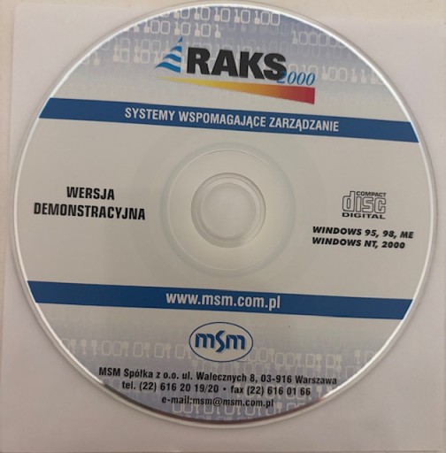 Zdjęcie oferty: RAKS 2000 SYSTEMY WSPOMAGAJĄCE ZARZĄDZANIE WERSJA DEMONSTRACYJNA