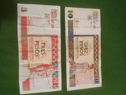 Zdjęcie oferty: 13 Pesos Kuba dwa banknoty obiegowe