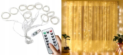 Zdjęcie oferty: Kurtyna Świetlna Lampki 300 LED 3x3 Biały Ciepły