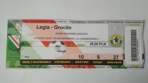 Zdjęcie oferty: Bilet Legia Warszawa - Groclin 2002/2003