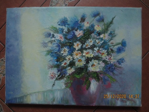 Zdjęcie oferty: obraz olejny szpachla - kwiaty w wazonie