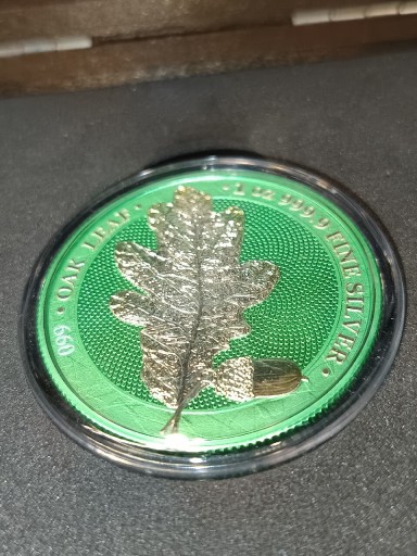 Zdjęcie oferty: 2019 Germania Mint Liść Dębu Space Green - 1 uncja srebra, certyfikat nr 99