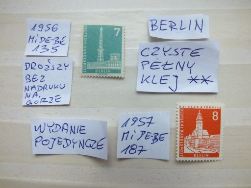 Zdjęcie oferty: 2szt. znaczki Mi 135 ** BERLIN 1956r. Niemcy RFN