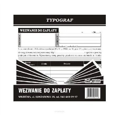 Zdjęcie oferty: Wezwanie do zapłaty Typograf 01111