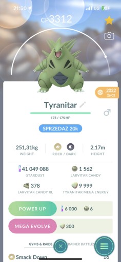 Zdjęcie oferty: Pokemon GO - Tyranitar - Smack Down (wymiana)