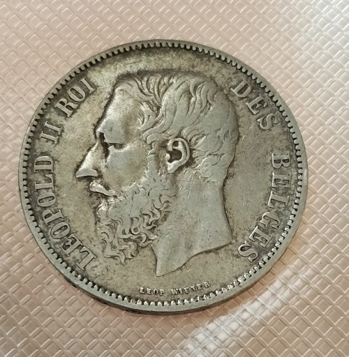 Zdjęcie oferty: Belgia 5 franków 1868 r srebro