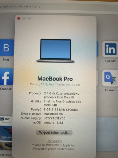 Zdjęcie oferty: Laptop MacBook Pro 13’3 Intel core i5 