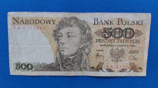 Zdjęcie oferty: Banknot 500 zł z 1982r, Seria FA
