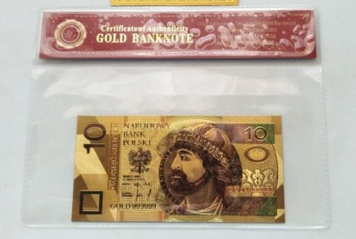 Zdjęcie oferty: Banknot pozłacany 24k  10 złotych POLSKA 1994 rok