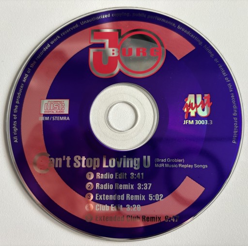 Zdjęcie oferty: Jo-Burg - Can't Stop Loving U 1996 EURODANCE 