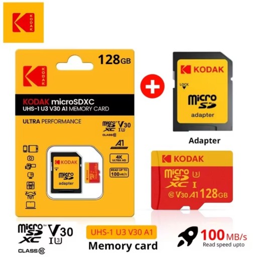Zdjęcie oferty: Karta pamięci KODAK 128GB SDXC MicroSD C10 V30 U3 A1 4K PREMIUM 100mb/s