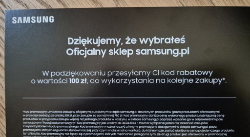Zdjęcie oferty: Bon do sklepu Samsung o wartości 100 zł