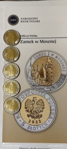 Zdjęcie oferty: 5 x 5 zł + 1 folder 2022 rok,- Zamek w Mosznej.