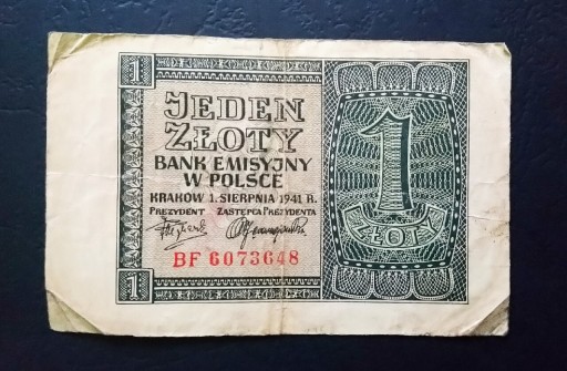 Zdjęcie oferty: Stary banknot Polska 1 zł 1941 rok Gubernia 