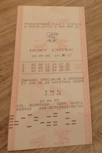 Zdjęcie oferty: Stary Kupon Lotto. Totek. 16.04.2005 Rok. 