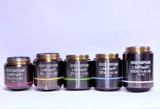 Zdjęcie oferty: Zestaw obiektywów mikroskopowych OLYMPUS LMplanFl 5x/10x/20x/50x/100x