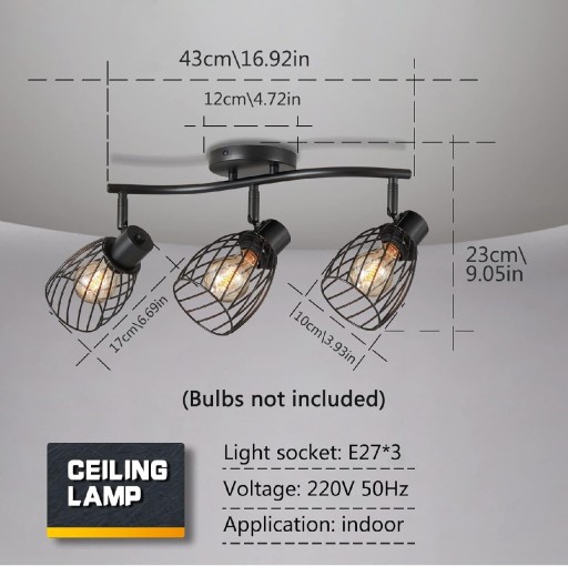 Zdjęcie oferty: Lampa sufitowa Hommdiy 3 Flammig Deck, E27,40W Max