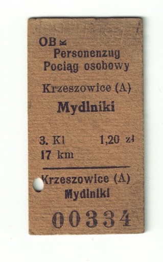 Zdjęcie oferty: BILET KOLEJ KRZESZOWICE - MYDLNIKI 1940