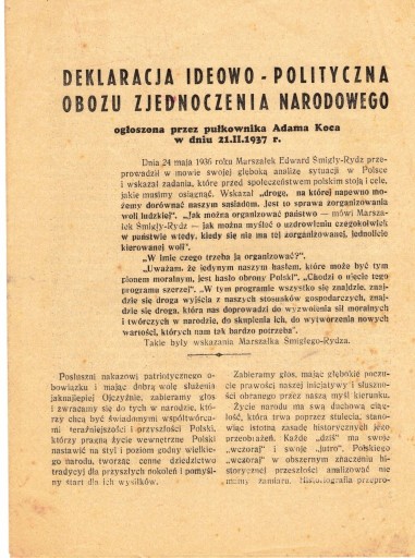 Zdjęcie oferty: Deklaracja ideowo-polityczna ogłoszona d.21.II.37