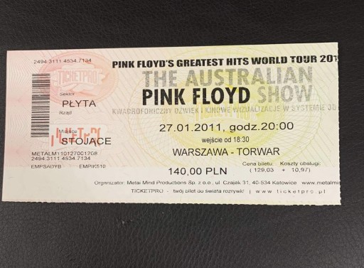 Zdjęcie oferty: Bilet z koncertu THE AUSTRALIAN PINK FLOYD 2011