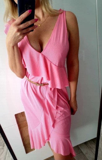 Zdjęcie oferty: ZARA nowa  L 40 różowa letnia sukienka z falbanką