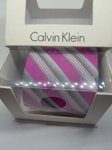 Zdjęcie oferty: 779 Krawat CALVIN KLEIN CK szary różowy holo paski