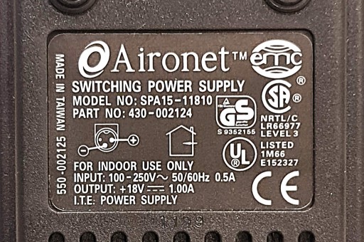 Zdjęcie oferty: Switching Power Supply_Uwe:100-250V/ 0,5A; Uwy 18V/ 1A_Aironet (Cisco)_NOS