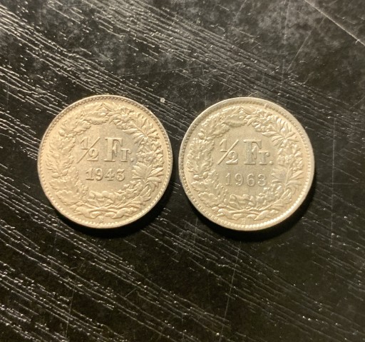 Zdjęcie oferty: Szwajcaria 0,5 franka, 1943, 1963 zestaw 2 szt